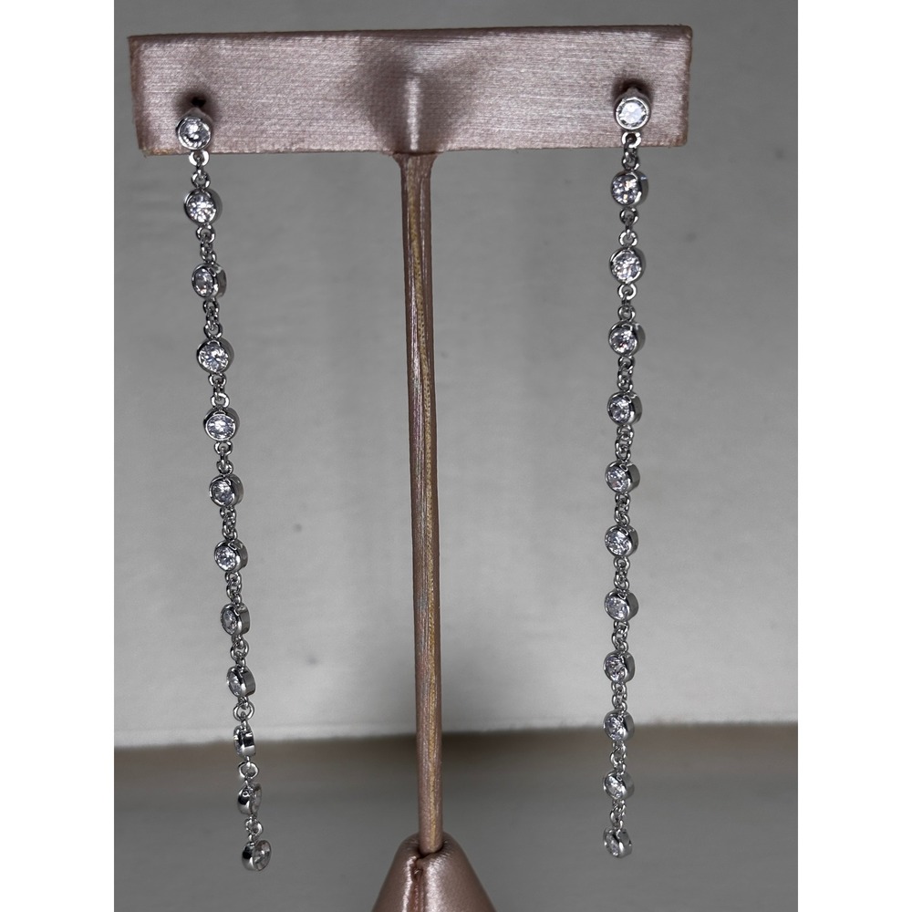 Dangle Earrings Silver Tone Cubic Zirconia Post Back Elegant New with Tags